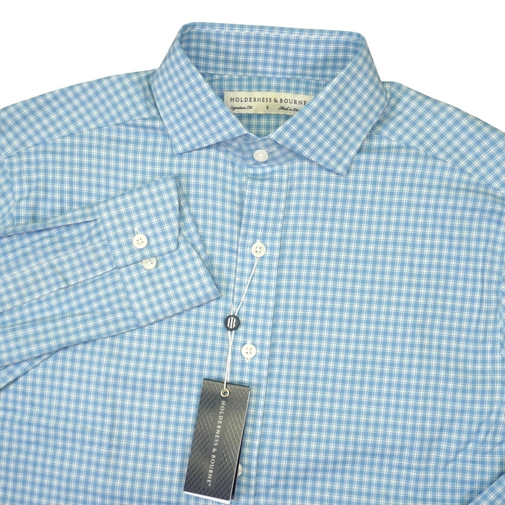 Holderness & Bourne The McColl Button Up Shirt Mens S Blue Check Signature Fit